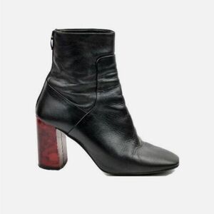 Topshop Black Leather Master Tortoise Shell Heel Ankle Boots Square Toe